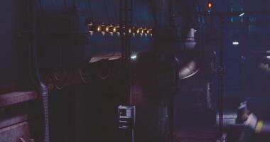 Cinematic CGI Mysterious industrial environment with low light and mechanical structures video