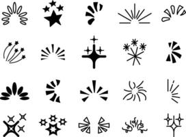Set of black and white illustrations with starbursts and decorative elements vector