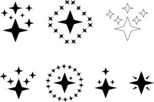 Set of black and white sparkles and stars isolated on white background vector