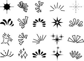 Black and white sparkles and burst embellishments in a simple and minimalist style vector