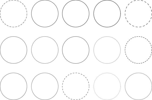 Diverse circle outlines in black and white on a plain background