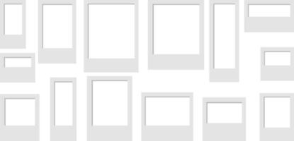 Flat lay of blank photo frames scattered on a white background vector