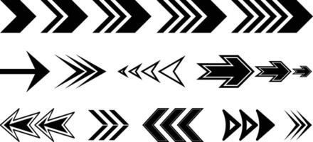 Diverse collection of black and white arrow designs pointing to the right vector