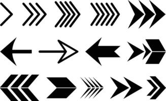 Collection of black arrows pointing in different directions on white vector
