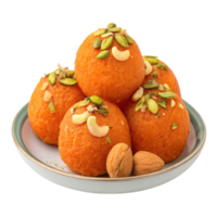 Pile of orange indian laddu sweets isolated on transparent background png