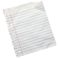 A crumpled sheet of lined notebook paper isolated on transparent background png