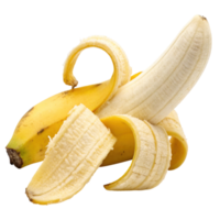 A ripe yellow banana partially peeled isolated on transparent background png