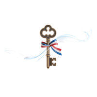 Antique key adorned with french flag ribbon isolated on transparent background png