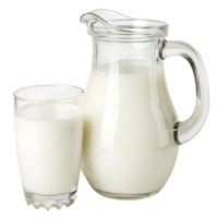 Glass and pitcher of fresh milk isolated on transparent background png
