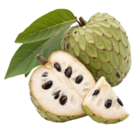 A sliced sugarapple fruit with seeds isolated on transparent background png