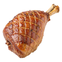 A roasted ham leg with bone isolated on transparent background png