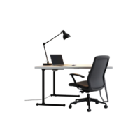 A modern office desk with chair isolated on transparent background is set up png
