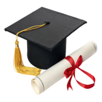 A graduation cap and diploma isolated on transparent background png
