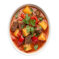 A bowl of beef stew with potatoes isolated on transparent background png