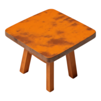 Isometric View of an Orange Wooden Stool with Rustic Finish png