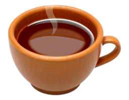 A close-up 3D rendered image of a steaming cup of tea on a transparent background png