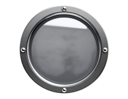 Close-up of a metallic porthole with rivets on a transparent background png