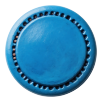 Close-up of a blue plastic button with a round shape and a smooth surface png