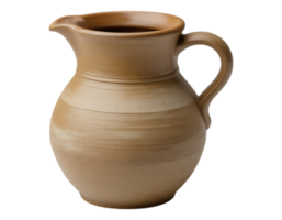 A brown ceramic pitcher with a handle and spout png
