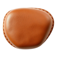Close-up of a brown leather patch with stitched edges, isolated on a transparent background. png