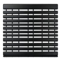 Close-up of a black metal shutter with horizontal slats for ventilation and security. png