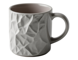 Textured ceramic mug with handle, light gray color, empty, isolated png