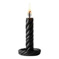 Black twisted candle with lit flame on transparent background png