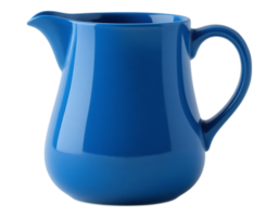 Blue ceramic pitcher with handle and spout for serving png