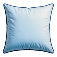 Sky blue square pillow with navy trim, isolated on transparent background png