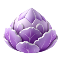 Purple Cabbage 3D Render with White Outlines png