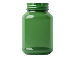 Green Glass Supplement Bottle with Lid, Transparent Background png
