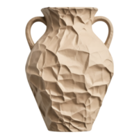 Textured Paper Vase with Handles, Crumpled Surface, Neutral Tones png