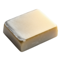 Close-up of a rectangular bar of soap with a partially transparent background png