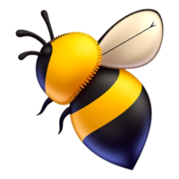 Cheerful cartoon bee in flight with transparent background. png