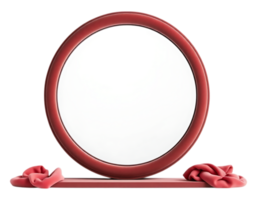 Elegant Red Circular Mirror Display with Fabric Accents png