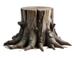 Detailed view of a weathered tree stump isolated with transparent background. png