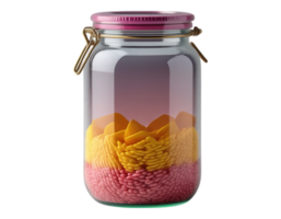 Jar of colorful candies with pink lid and golden clasp png