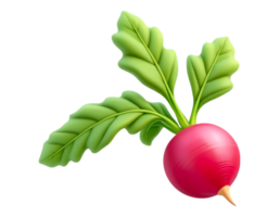 3D Render of a Vibrant Red Radish with Green Leaves png