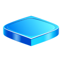 Isometric blue button with rounded corners, glossy effect png