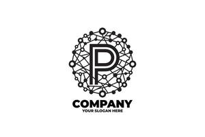 Connected Nodes letter P Monochrome Logo Design vector