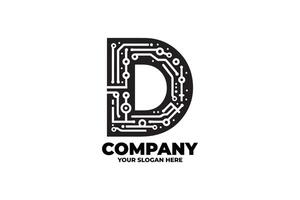 Tech Circuit Monochrome Letter D Logo vector