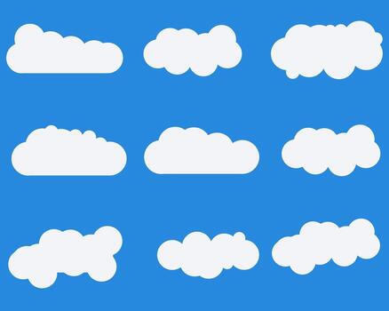 Flat Clouds Shape Design. White cloud front of Blue sky. Cloud set for cartoon, background, social post, Single upload. vector