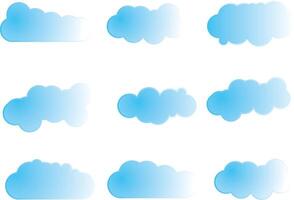 Flat Gradient Colorful Clouds Shape Design. White cloud front of Blue sky. Cloud set for cartoon, background, social post etc. vector