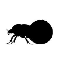 Silhouette of a dung beetle pushing a round ball. Clean black useful for minimal icons, insect identification, or nature graphic sets vector