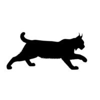 Silhouette of a lynx walking, showing its distinct ear tufts and short tail. Wild feline illustration in black for wildlife, logo, or nature-themed design vector