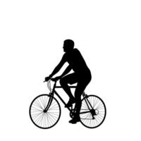 Silhouette of a man riding a bicycle, side view illustration isolated on white background. Black and white simple cycling graphic vector