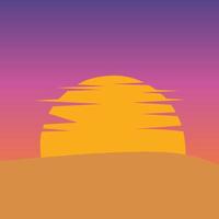 Stylized illustration of a sunset or sunrise over hills with a gradient sky. Great for backgrounds, nature scenes, landscape art, posters, or relaxing visual vector