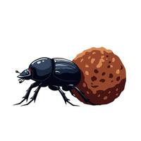 illustration of a dung beetle pushing a ball of dung. Perfect for biology, insect education, and environmental or ecosystem-related content vector