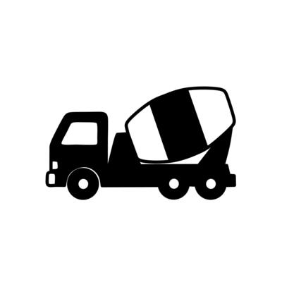 Black silhouette of a cement mixer truck in format. Ideal for construction, industrial equipment, building, and engineering-related designs. Isolated on white background