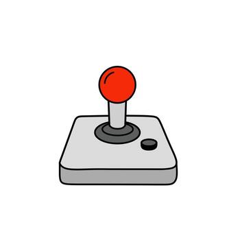 plano estilo ilustración de un rojo y gris retro palanca de mando controlador. Perfecto para juego de azar gráficos, clásico arcada elementos, o digital usuario interfaz íconos vector